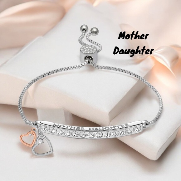 BRILLIANCE NEW IN BOX SLIDER BRACELET MOTHER DAUGHTER TWO TONED GENUINE CRYSTAL - Picture 1 of 7